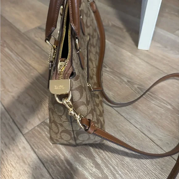 Coach Signature Canvas Satchel with Brown Leather Trim - Picture 4 of 10